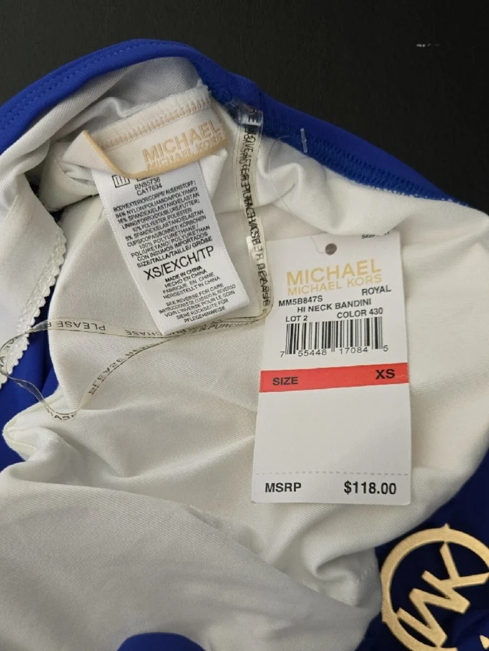 Michael Kors Royal Blue Halter Tankini Swim Top & Bottom with MK Emblem
